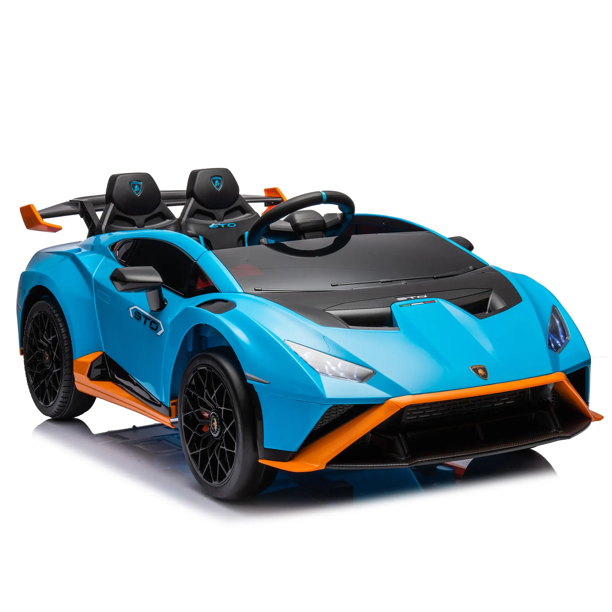 Officially Licensed Lamborghini Huracan STO 24V Kids Electric Ride-On Drift Car, Dual 200W Motors, Max Speed Up to 9km/h, 360° In-place Spin Drift, EVA Rear Wheels, Foam Front Wheels, LED Lights, Dynamic Music, USB Port, Early Learning Toy for Ages 3-6