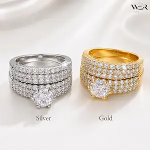 Bridal Cubic Zirconia Engagement Wedding Band Set Sparkling Center Stone Pavé Eternity Stackable Rings for Women Romantic Proposal Anniversary Gift