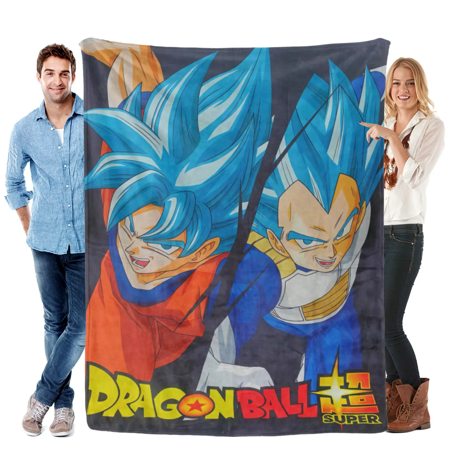 [Summervibes] Super Saiyan Blue Goku Vegeta Print Blanket, Cozy Plush Fleece Blanket, Anime Rival Characters Bedding, Dbz Super Fan Gift