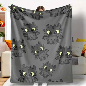 Toothless Flannel Anime Blanket How to Train Your Dragon Pattern Cozy Soft Lightweight Warm for Couch Sofa Bed Living Room Travel Home Decor Gift Ultra Soft No Shed Flannel Fleece Throw Blanket - Machine Washable Cozy Blanket