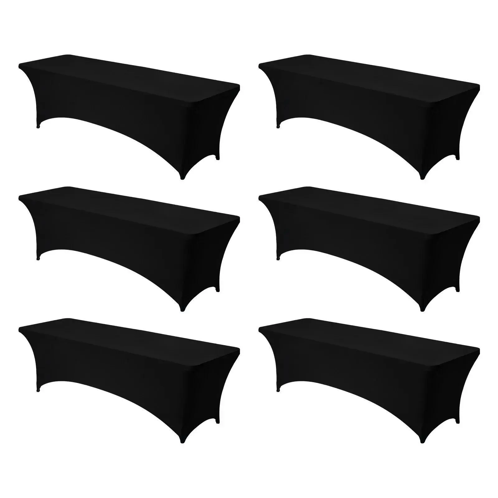 VEVOR 6-Pack Soft Flexible Spandex Fitted Rectangle Tablecloth Set for 8FT Dining Tables, Polyester Blend Wrinkle-Proof Washable Protector, Black Wedding & Birthday Decoration Accessories, Overlay Table Cover, No Extra Ironing Hassle
