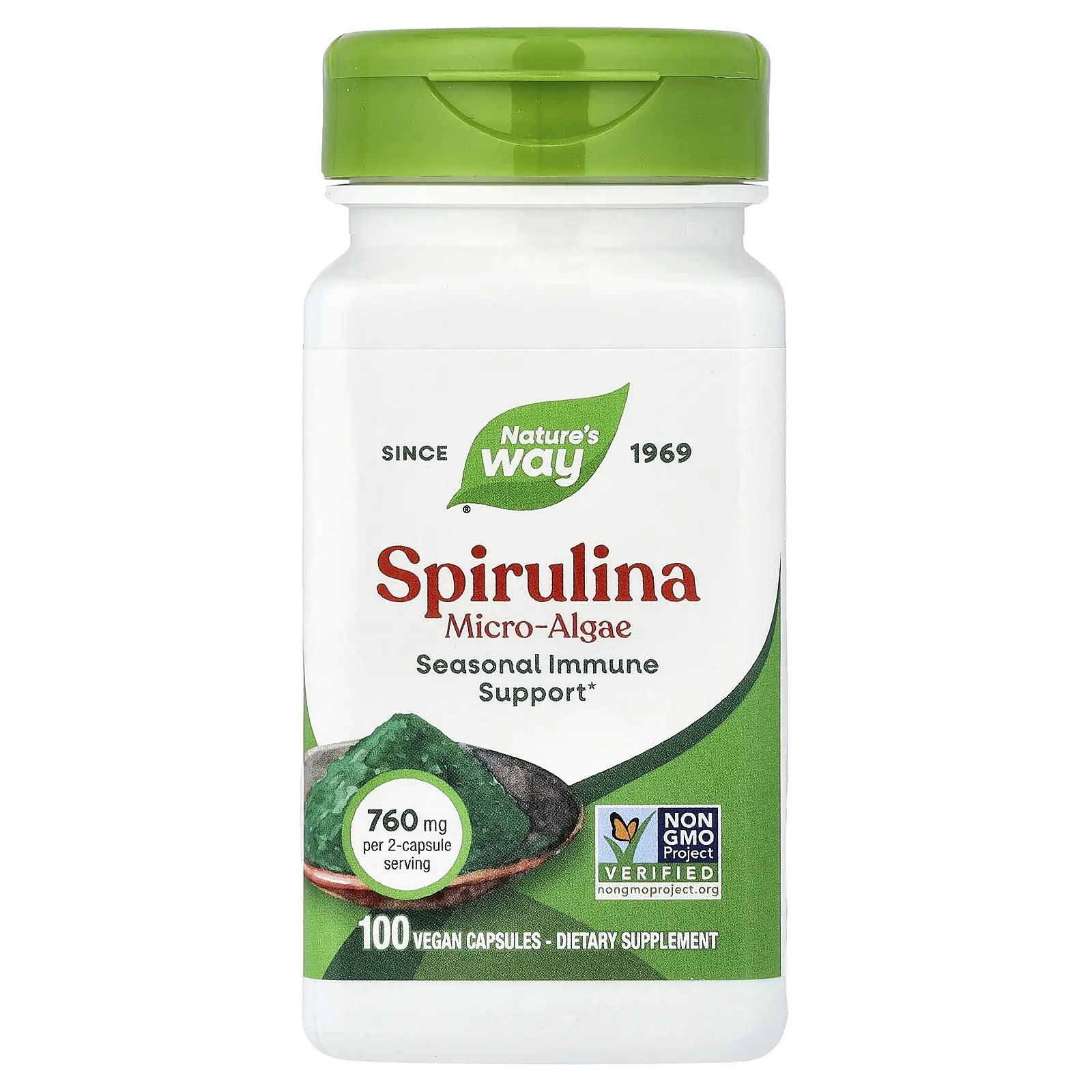Nature's Way Spirulina Micro-Algae, 100 Vegan Capsules (380 mg per Capsule)