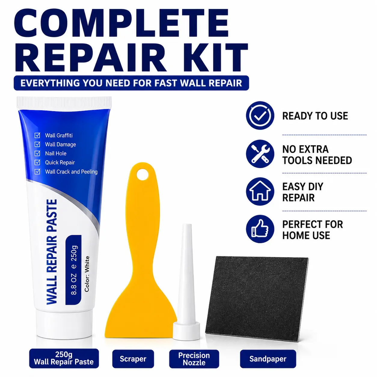 250g Drywall Patch Repair Kit, Wall Mending Agent for DIY Projects, Brick & Cement Walls - Multi-Functional, Fast Drying, Easy Sanding, Waterproof Heavy-Duty Paste Adhesive Concrete Sealant