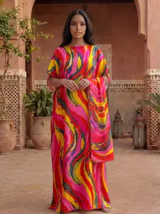 Women's Boho Chic Style Summer Set, Thin Wide Silk Scarf & Long Robe, All-Over Print, Lightweight Loose Fit, Sun Protection Satin Shawl, Summer Wear