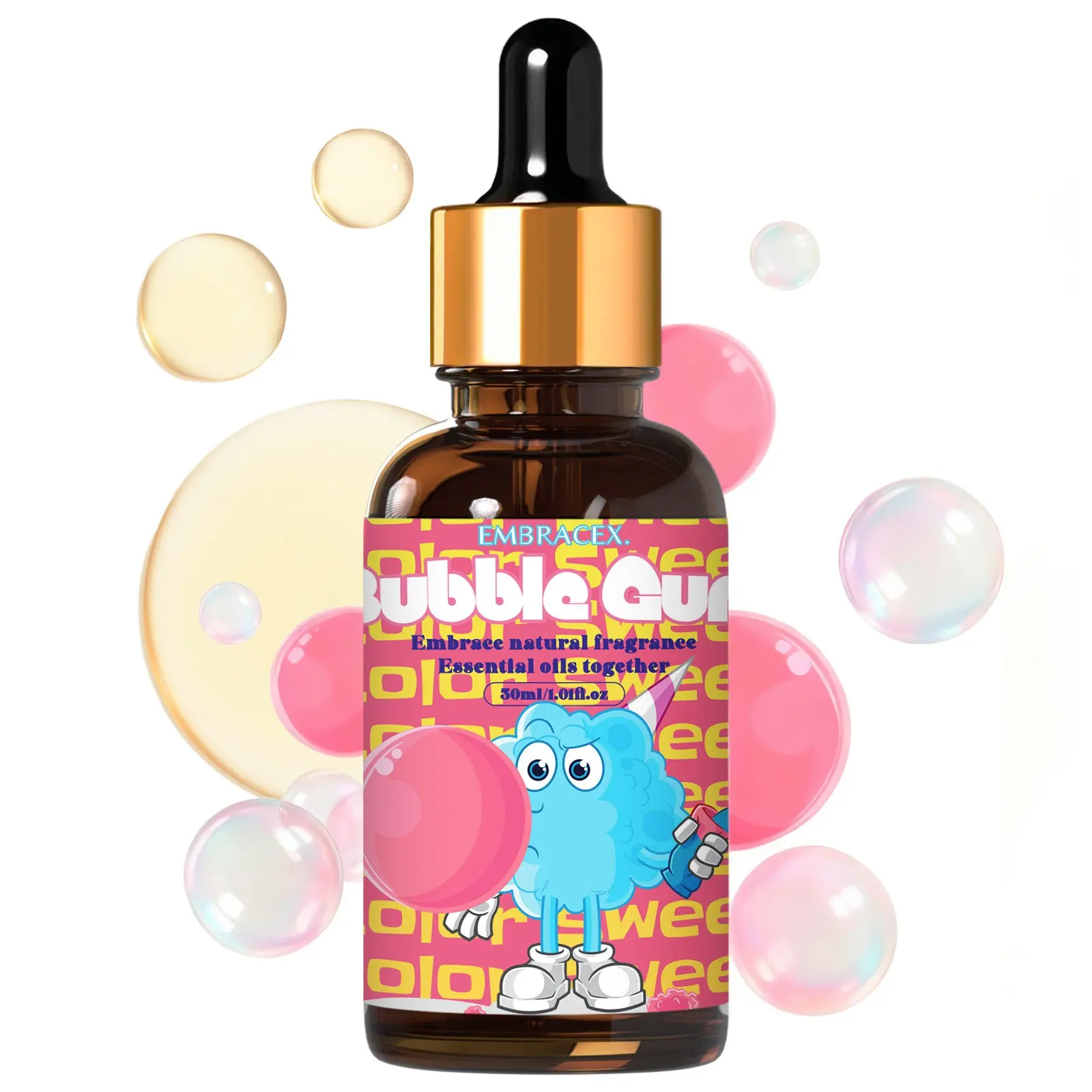 30ML Bubble Gum Essential Oils with Dropper, Sweet Spring Scent, Humidifier Diffuser, DIY Soap Candle Bath Car Air Freshener