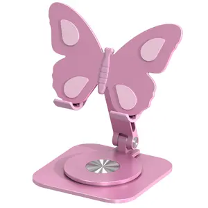 A cute pink butterfly phone stand, featuring a 360° rotating base and a secure grip; it boasts a lightweight, portable, and foldable design.Foldable Adjustable Phone & Tablet Accessories,summervibes