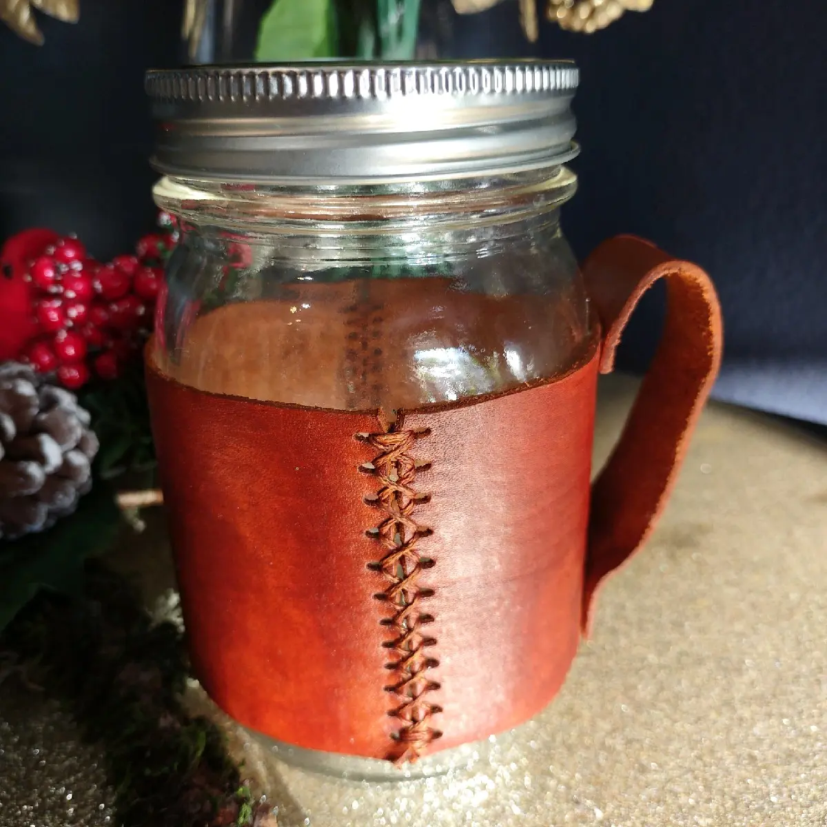 Handmade Leather Mason Jar Mug - Perfect for Drinking - Drinkware, Tumbler