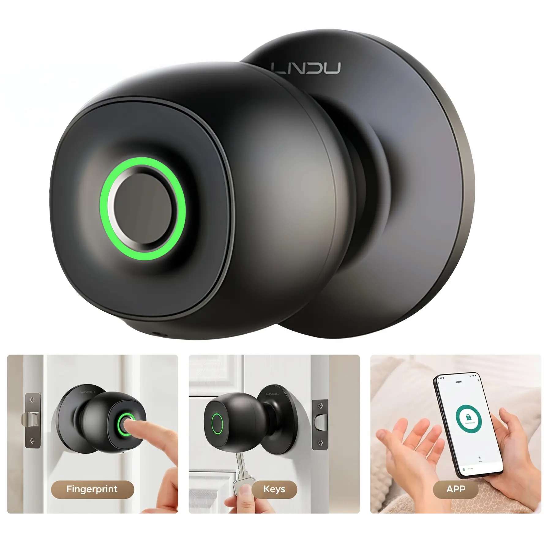 Fingerprint Smart Lock, Keyless Entry Door Knob with Local APP, Biometric Bedroom Door Lock with 3 Security Modes, Type-C Backup Power for Home, Office, Apartment, Room Essentials, Dealsforyoudays