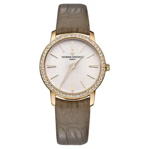 Vacheron Constantin Traditionnelle 33mm 81590/000R-9849 Manual Winding 18K Rose Gold Factory Diamond Bezel Champagne Guilloche Dial Ladies Watch WHT031959