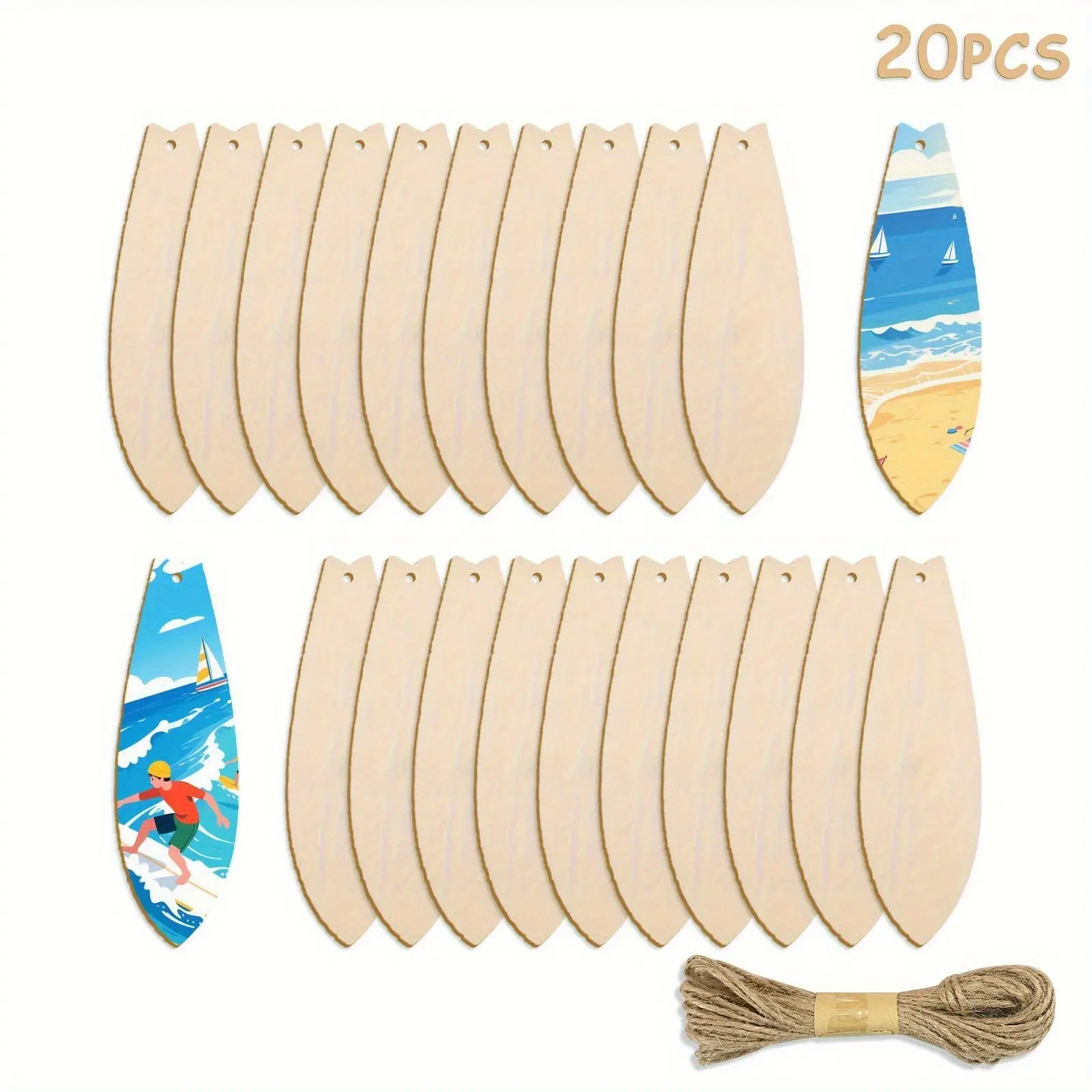 20pcs Wooden Surfboard Shape DIY Crafts Blank Surfboards, Hawaiian Summer Beach Patio Home Hanging Decorations