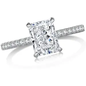 2 Carat Lab Grown Ring for Women 18K White Gold Plated Radiant Cut Eternity Rings D Color VVS1 Clarity Simulated princess cut ring halorings