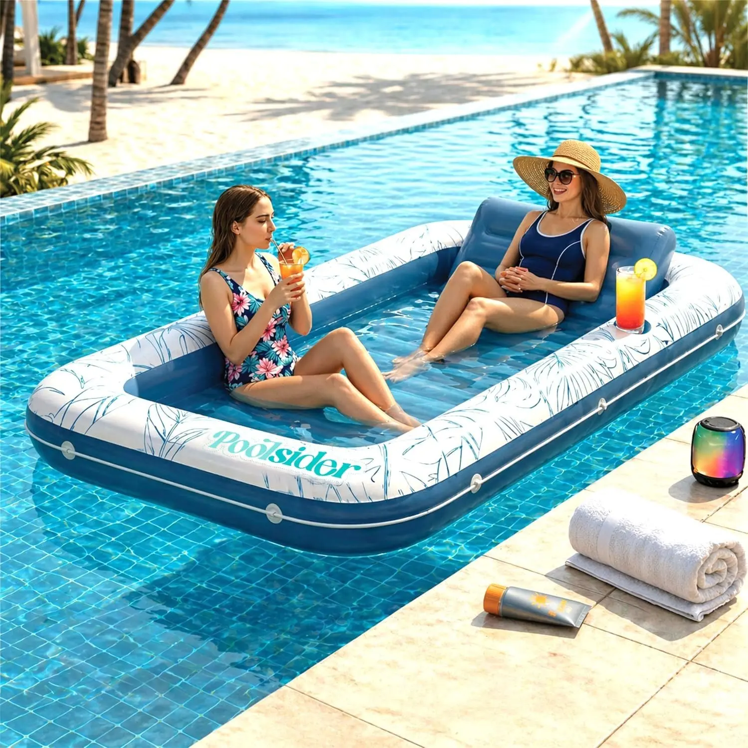 Large 4 in 1 Multipurpose Inflatable Tanning Pool Lounger Tanning Bed Sunbed Tub Pool Floats for Adults