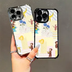 Curious George iPhone Case for Kids Teens Families, Playful Patchwork Design with Monkey Banana Pumpkin Floral, Compatible with iPhone 11/12/13/14/15/16 (Pro Max/Plus)