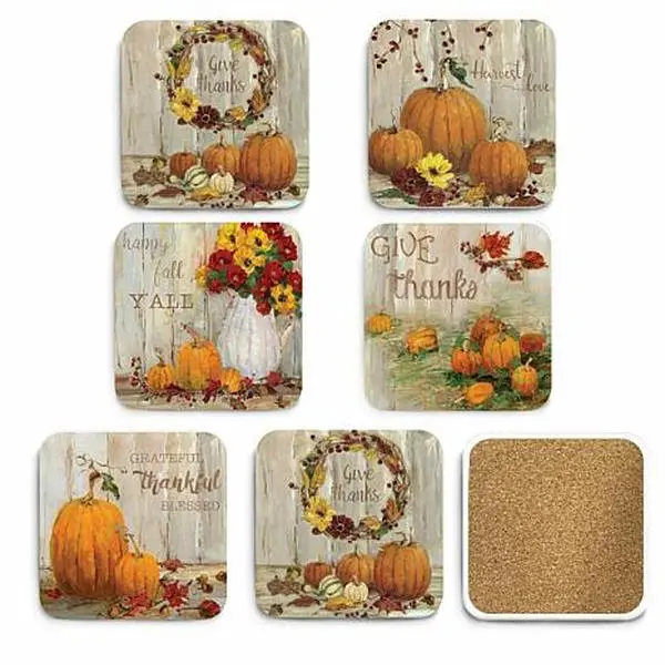 Courtside Market Give Thanks 6-piece Ceramic Coaster Set Courtside Market Give Thanks 6-piece Ceramic Coaster Set