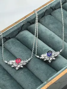 1.56ct Lab-grown Ruby / Sapphire Silver Necklace - Tilted wings Style