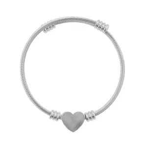 Engraved Heart Cuff Bracelet, Adjustable Wire Heart Bangle