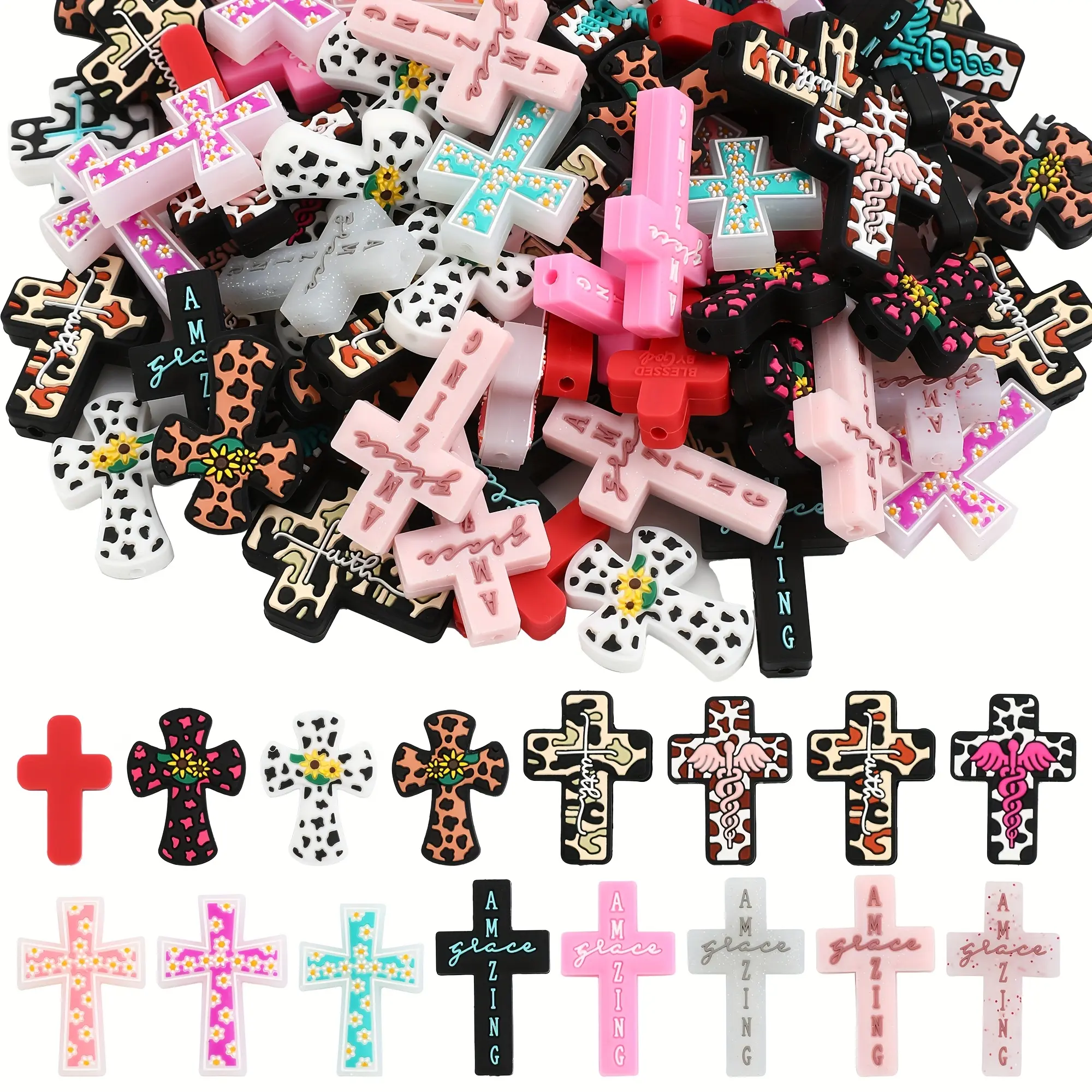 30 pieces - Random pattern silicone cross, suitable for DIY accessories by hand, available for bulk purchase