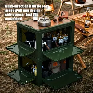 Durable 5-Door ABS Folding Table with storage function. Wooden Lid - Versatile for Outdoor Use.Perfect for Outdoor party and Long travel.