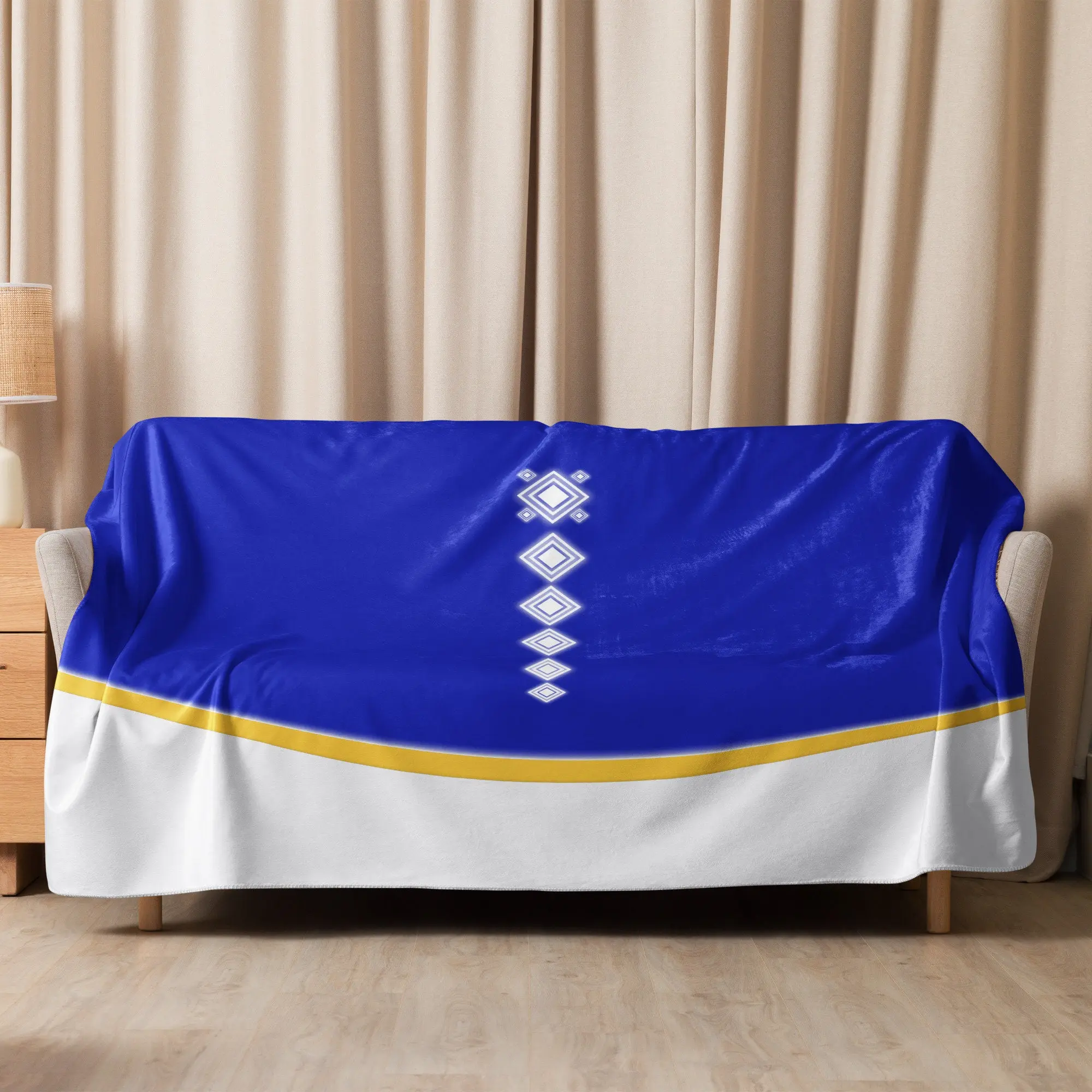 Sky Royal Blue, Gold and White Sherpa Blanket