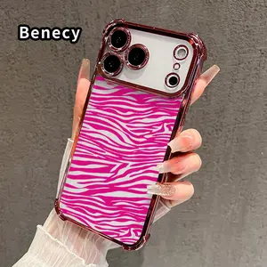 Phone Case for iPhone 17 16 Pro Max 15 Plus 14 13 12 11 E Air Pink Zebra Whisper Pattern Premium Plated Cover Casing Clear Protective Four Corners Air Cushion Anti-drop