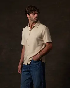 Short Sleeve Waffle Coat front Tee in Natural