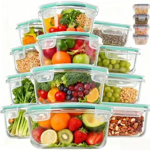 12/18Pack Kitchen Food Storage Airtight Glass Containers BPA-Free| Multi-Safe for Microwave/Dishwasher/Freezer/Oven| with Black Gray Utensils