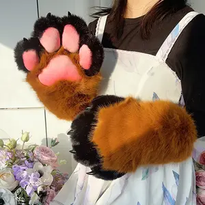 Furry Cat Paw Gloves Cosplay Prop for Conventions Soft Adorable Fursuit Hands Cat Claw Gloves Comic Exhibition Beast Costumes Cosplay Props Furry Plush Claw Beast Claw Gloves gloves gloves
