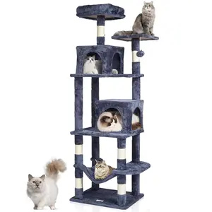 VEVOR Cat Tree for Indoor Cats, TikTokShopBlackFriday, 63" Cat Tower with 2 Cat Condos, Sisal Scratching Post, Hammock, Top Perch, Jumping Platforms, Large Cat Furniture Activity Center with Hang Ball, Dark Grey