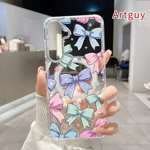 Magnetic Soft Case for Samsung Galaxy S26 Edge S23 Ultra S24 Plus FE S25 S22+ Bow Star Delight Pattern Anti-Yellowing Shockproof ultra-thin Silicone Crystal Transparent Acrylic Large Hole Cover Supports Wireless Charging