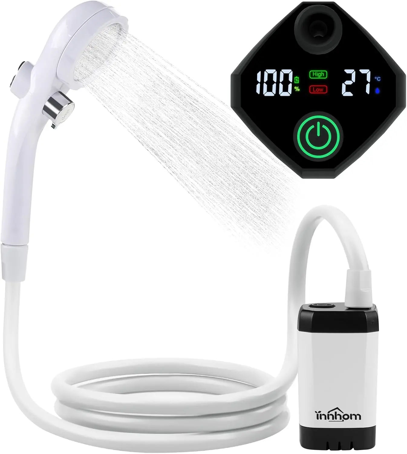 Rechargeable Portable Camping Shower Pump – 6000mAh Battery, LED Display, IPX7 Waterproof, 2 Spray Modes for Outdoor Hiking, Travel & Pet Bath