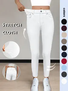 GILIPUR Y2K Women's Plain Pocket Button Leggings, Casual Comfy Skinny Pants For Yoga Gym Workout, Ladies Bottoms For Fall & Winter Solid Leggings