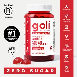 Goli Zero Sugar World's First Apple Cider Vinegar Gummies - Vitamin B12, Probiotics to Address Bloating. Vegan, Plant Based, Non-GMO, Gluten-Free & Gelatin-Free Goli Zero Sugar World's First Apple Cider Vinegar Gummies - Vitamin B12, Probiotics to Address Bloating. Vegan, Plant Based, Non-GMO, Gluten-Free & Gelatin-Free