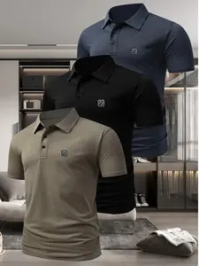 3 Pack Premium Polo Shirts Top for Men, Big & Tall Executive Polo, Ice Silk Breathable Business Casual Shirt, 4-Way Stretch Polo for Dad