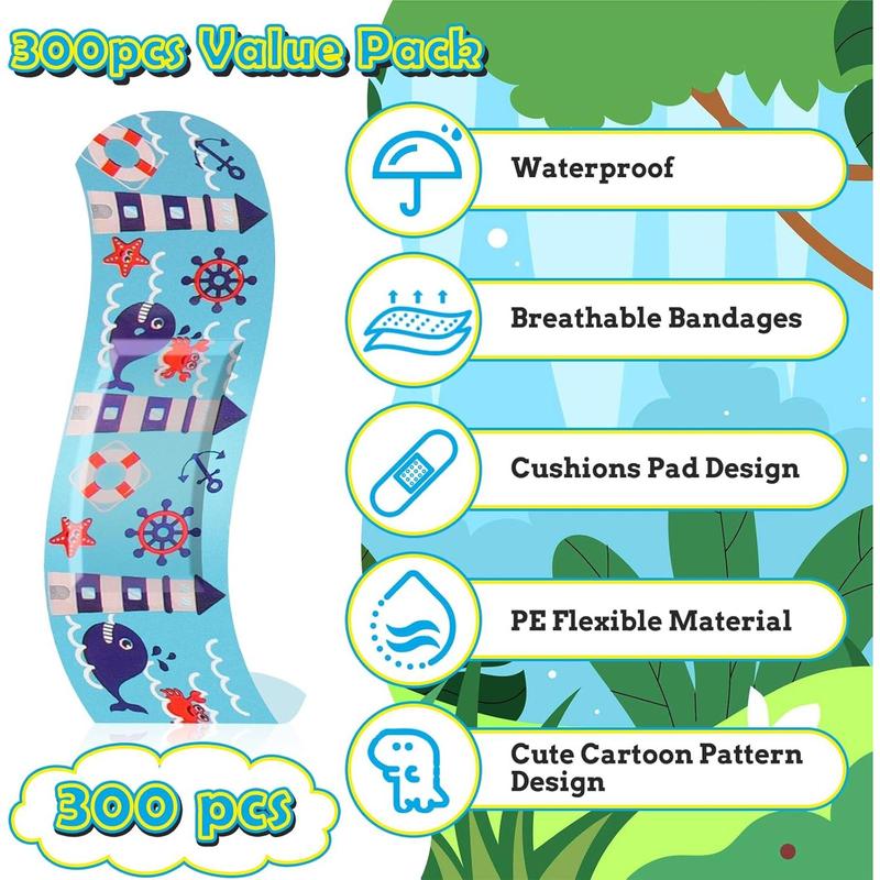 300 Pcs Adhesive Bandages, 33 Styles Kids Cartoon Bandages, Flexible, Colorful, Waterproof, Breathable, Protect Scrapes