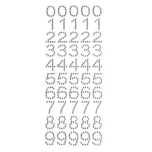 Number 0 to 9 Rhinestone Stickers, 1-Inch, 50-Count, Silver