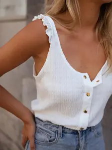 Women's Solid Color Crochet Trim Fitted Tank Top, Casual Sleeveless Crop Top for Summer, Ladies Clothes for Daily Wear