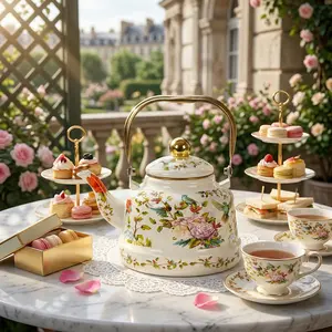 Enameled Kettle Bird Song Flower Scented Ancient Bell Pot for Restaurant Afternoon Tea Party, Coffee Water Tea Kettle, Gas Stove Induction Heating