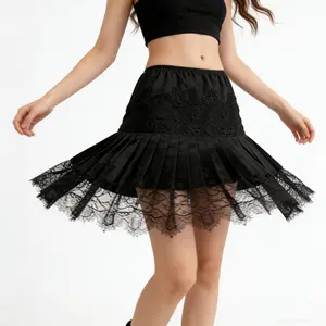 Women's Lace Mini Skirts Casual Low Waist Solid Color Loose Fit Pleated Skirts Summer A-line Skirts
