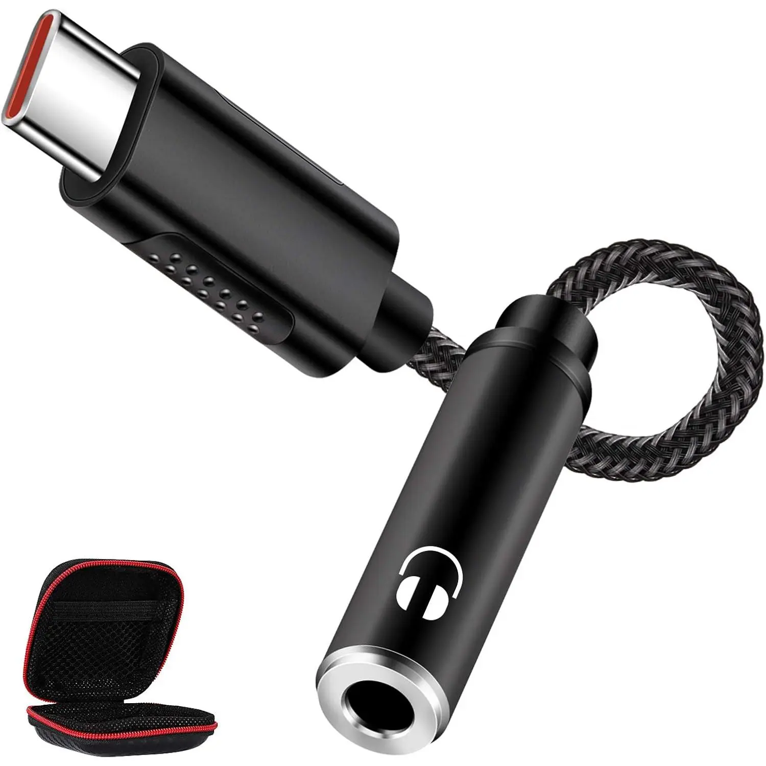 USB C to 3.5mm Headphone Adapter - Plug-and-Play USB Type C Dongle with DAC Chip, Braided Cable, Aux Input, Compact Mini Design, High-Quality Sound for Samsung S24 Ultra, iPad 10 Audio Device Headset Accessories