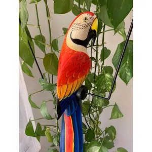 Tropical Scarlet Macaw Parrot Hanging Bird Statue Wood Carving 32"x 11" in