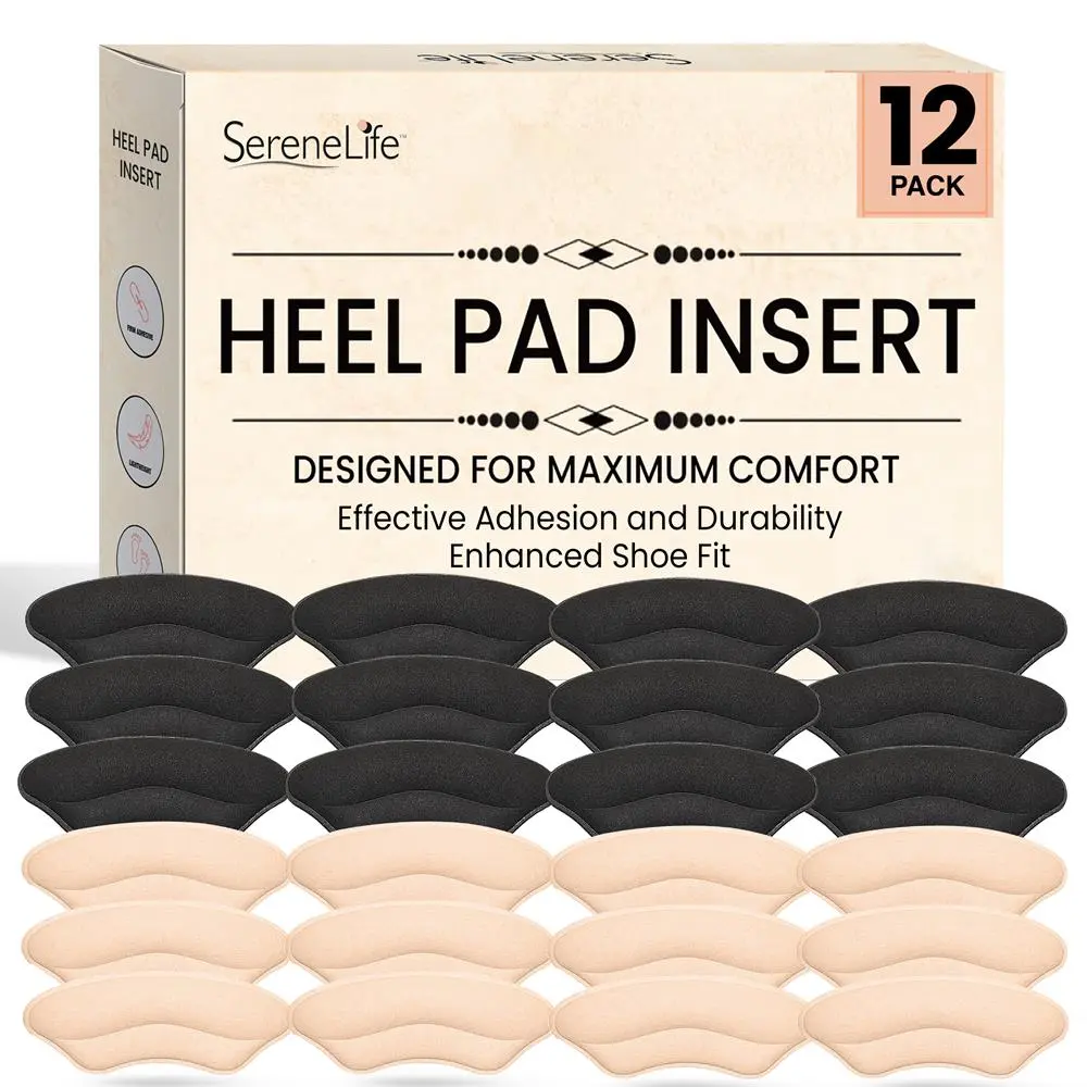 Pyle 12 Pairs Shoe Heel Grips | Self-Adhesive Heel Cushion Pads - Soft Sponge & Faux Leather Anti-Slip Shoe Inserts for Heel Pain Relief - Perfect for High Heels, Dress Shoes & Loafers