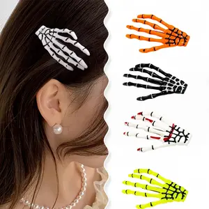 Gothic Style 4-piece Skull-Hand Hair Clips with Claws for Women Girls Halloween Fashion Parties Durable  Clips in White Black Orange Fluorescent YellowGothic Skull Hand Claw Hair Clips