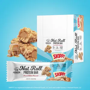 Genius Gourmet Protein Nut Roll Bar - 10 Count, 10g Protein, 0g Added Sugar, Gluten Free, Peanut Butter Flavor, Healthy Snack