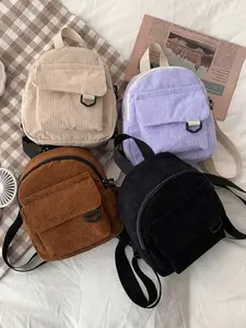 Flannel Mini Backpack, Y2K Style Portable Solid Color Bag, Phone Pouch, Key Holder, Lightweight Casual Multifunctional Bag