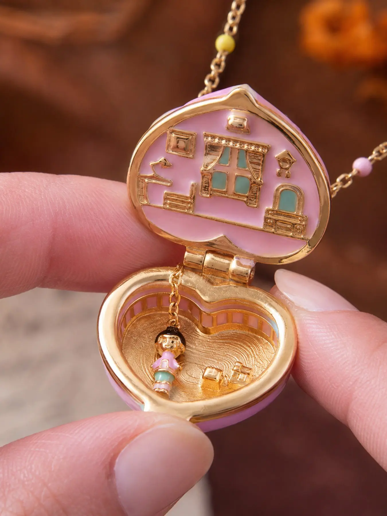 1pc Pink Heart Locket Necklace, Openable Box Pendant Cute Gift Jewelry for Women Girls, Heart Shaped Necklace, Cute Necklaces