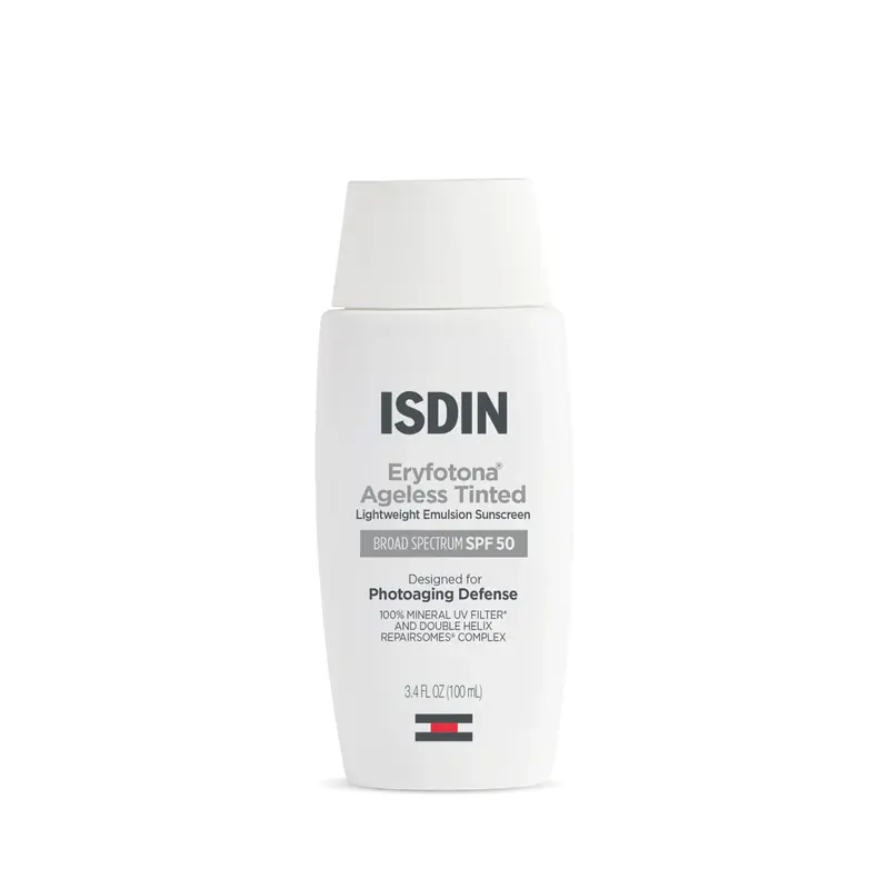 TINTED - ISDIN Eryfotona Ageless Tinted Mineral Facial Sunscreen SPF 50 for Adults - Peptide-Infused, Antioxidant-Rich Sun Care Cream with DNA Repairsomes for Skin Repair & Photoaging Defense (Flawless for All Skin Types)