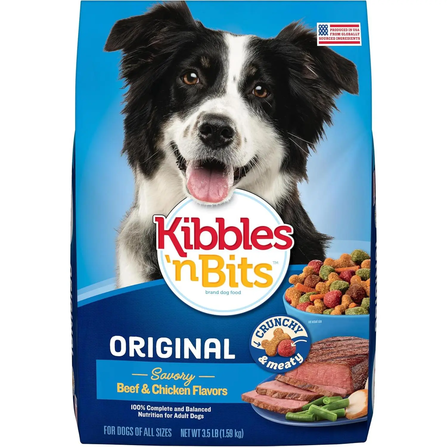 Kibbles 'n Bits Original Dry Dog Food, Savory Beef & Chicken Flavors for Adult Dogs, 3.5 lb. Bag