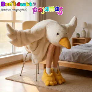 Adorable Duck-Shaped Wearable Blanket Set, Fleece Lined Thick Double-Sided Plush Lounger Blanket with Sleepsuit & Duck Foot Shoes, Soft Warming Blanket