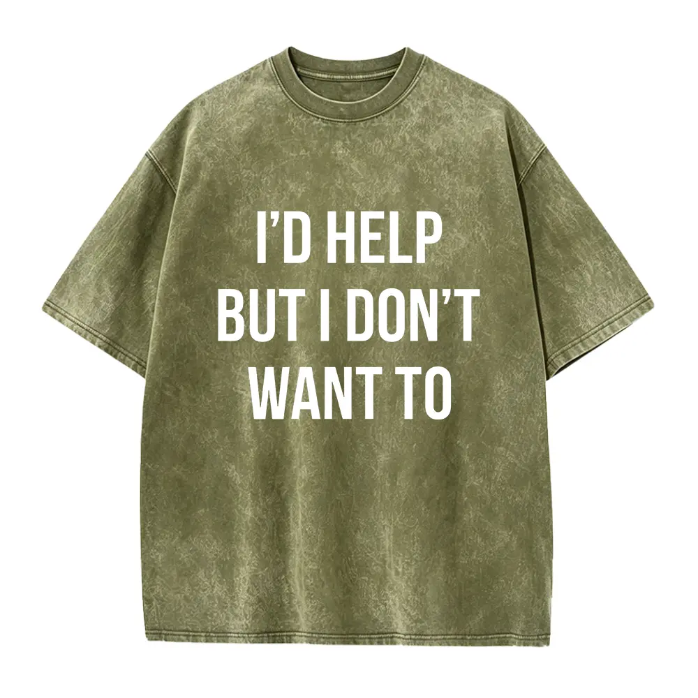 Men's Combed Cotton Crew Neck Short Sleeve T-Shirt, Digital Print "I'll Help, But I'd Rather Not", Foldable, Loose-Fit, Machine-Washable, Tearaway Tag, Summer Gift