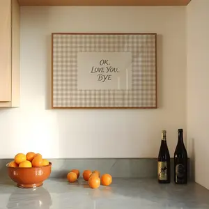 Love You, Bye Print Hand-Drawn Entryway Poster, Gingham Neutral Wall Decor